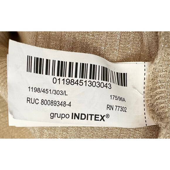 Zara Gold Bandeau Strapless Knit Top Metallic Pleated Side Tube Top Size L - Picture 9 of 10